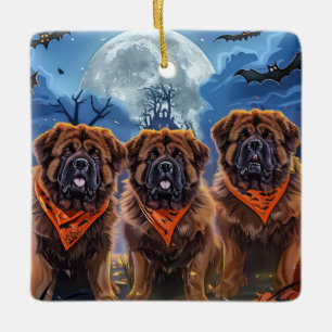 Tibetan Mastiff Halloween Spooky Keramikornament