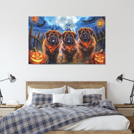 Tibetan Mastiff Halloween Spooky Leinwanddruck (Insitu (Schlafzimmer))