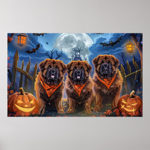 Tibetan Mastiff Halloween Spooky Poster