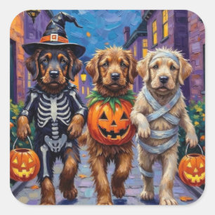 Tibetan-Mastiff-Hunde in Halloween-Kostümen Quadratischer Aufkleber