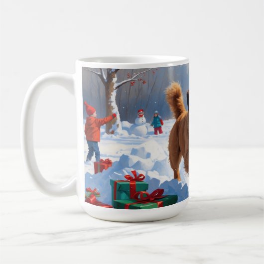 Tibetan Mastiff läuft mit Weihnachtsmut im Schnee Kaffeetasse (Links)