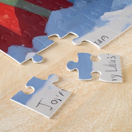 Tibetan Mastiff läuft mit Weihnachtsmut im Schnee Puzzle (Seite)