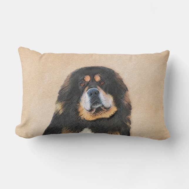 Tibetan Mastiff Malerei - Niedliche Original Dog A Lendenkissen (Vorderseite)