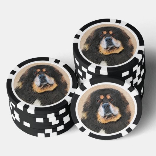 Tibetan Mastiff Malerei - Niedliche Original Dog A Pokerchips (Stapel)
