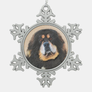 Tibetan Mastiff Malerei - Niedliche Original Dog A Schneeflocken Zinn-Ornament