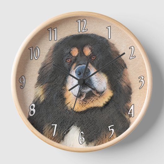 Tibetan Mastiff Malerei - Niedliche Original Dog A Uhr (Vorderseite)