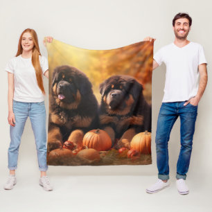 Tibetan-Mastiff-Welpe Herbstfreude Kürbis Fleecedecke