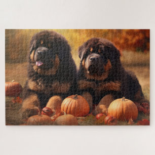 Tibetan-Mastiff-Welpe Herbstfreude Kürbis  Puzzle