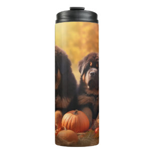 Tibetan-Mastiff-Welpe Herbstfreude Kürbis  Thermosbecher