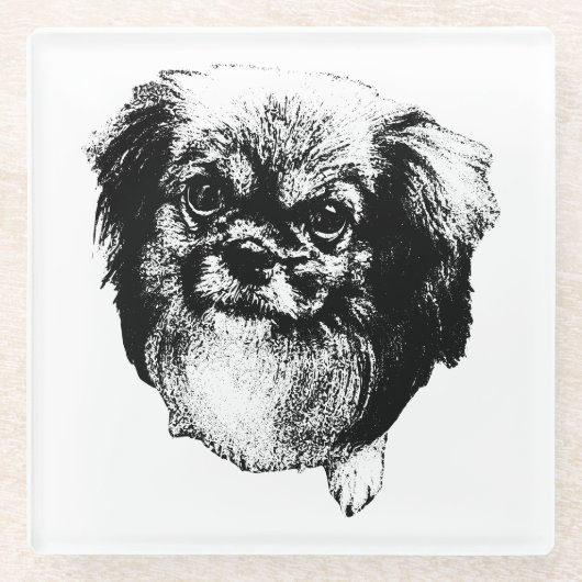 Tibetan Spaniel Coaster – Monochrome Dog Art Glasuntersetzer (Vorderseite)