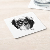 Tibetan Spaniel Coaster – Monochrome Dog Art Rechteckiger Pappuntersetzer (angewinkelt)