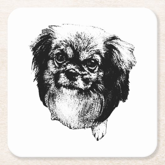 Tibetan Spaniel Coaster – Monochrome Dog Art Rechteckiger Pappuntersetzer (Vorderseite)