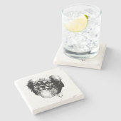 Tibetan Spaniel Coaster – Monochrome Dog Art Steinuntersetzer (Seitenansicht)