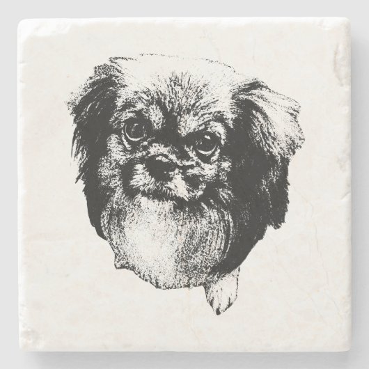 Tibetan Spaniel Coaster – Monochrome Dog Art Steinuntersetzer (Vorderseite)