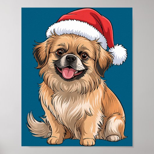 Tibetan Spaniel Dog Christmas Santa Hat Pet Dog Lo Poster (Vorne)