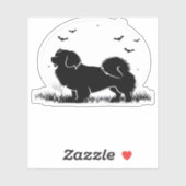 Tibetan Spaniel Dog � Halloween Moon Silhouette Ov Aufkleber (Blatt)