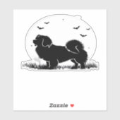 Tibetan Spaniel Dog � Halloween Moon Silhouette Ov Aufkleber (Blatt)