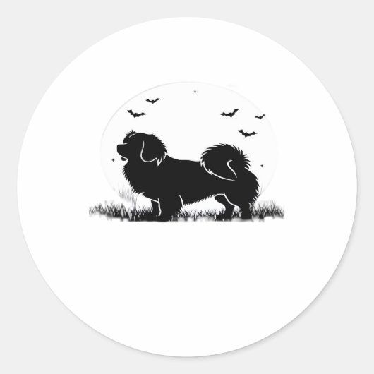 Tibetan Spaniel Dog � Halloween Moon Silhouette Ov Runder Aufkleber (Vorderseite)