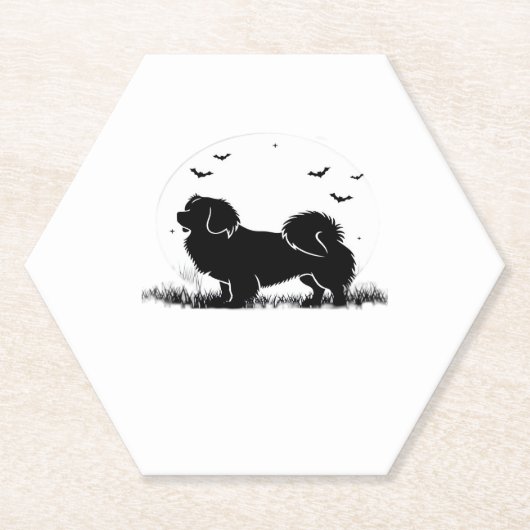 Tibetan Spaniel Dog � Halloween Moon Silhouette Ov Untersetzer (Vorderseite)