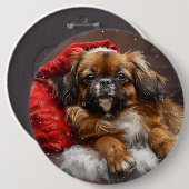Tibetan Spaniel Dog Weihnachtsfest Button (Vorne & Hinten)