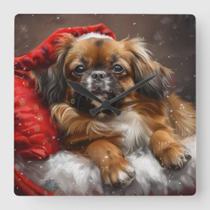 Tibetan Spaniel Dog Weihnachtsfest Quadratische Wanduhr