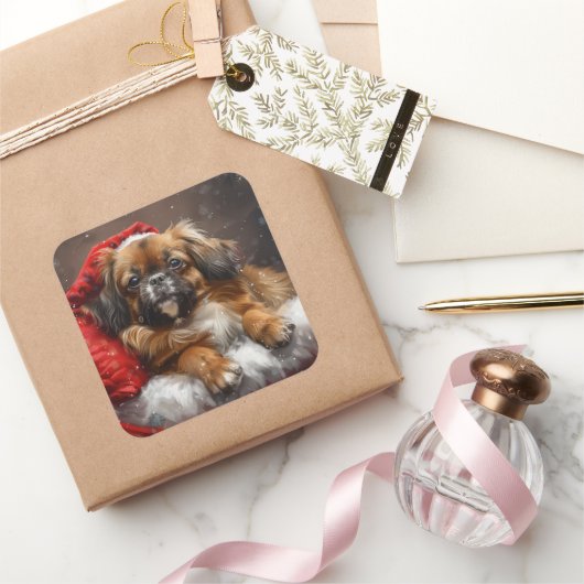 Tibetan Spaniel Dog Weihnachtsfest Quadratischer Aufkleber (Schenken)