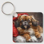 Tibetan Spaniel Dog Weihnachtsfest Schlüsselanhänger (Vorderseite)