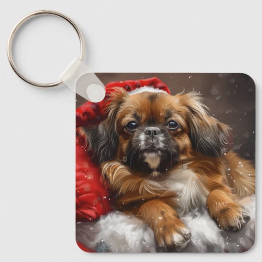 Tibetan Spaniel Dog Weihnachtsfest Schlüsselanhänger (Vorderseite)