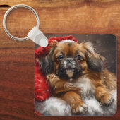 Tibetan Spaniel Dog Weihnachtsfest Schlüsselanhänger (Vorderseite)