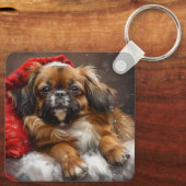 Tibetan Spaniel Dog Weihnachtsfest Schlüsselanhänger (Rückseite)
