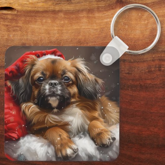 Tibetan Spaniel Dog Weihnachtsfest Schlüsselanhänger (Rückseite)