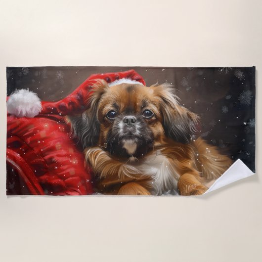 Tibetan Spaniel Dog Weihnachtsfest Strandtuch (Vorderseite)