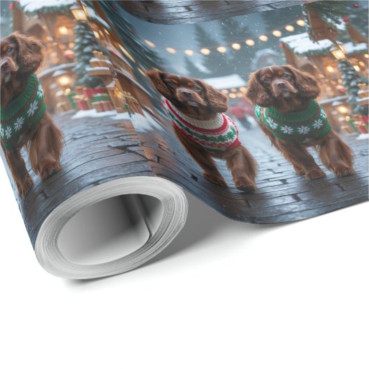 Tibetan Spaniel Dogs Christmas Snow Holiday Geschenkpapier (Rolleneckpunkt)