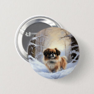 Tibetan Spaniel Lass es schneien Weihnachten Button