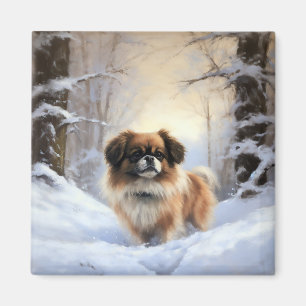 Tibetan Spaniel Lass es schneien Weihnachten Magnet