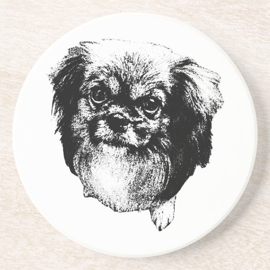 Tibetan Spaniel Untersetzer – monochrome Hundekuns (Vorne)