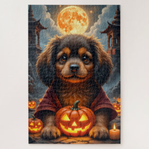 Tibetan Spaniel verlassener Tempel Halloween-Portr Puzzle
