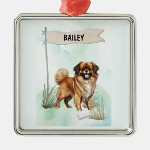 Tibetan Spaniel Wasserfarben personalisierter Hund Ornament Aus Metall