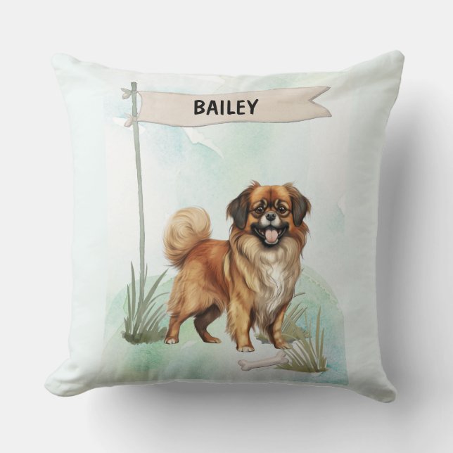 Tibetan Spaniel Watercolor Personalized Dog Kissen (Vorderseite)