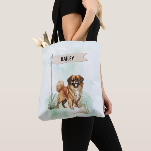 Tibetan Spaniel Watercolor Personalized Dog Tasche (Von Nahem)