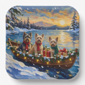 Tibetan Terrier Christmas Boat Holiday Pappteller (Vorderseite)