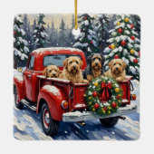 Tibetan Terrier Christmas Red Truck Holiday Keramikornament (Rückseite)