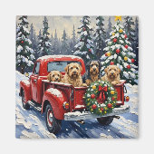 Tibetan Terrier Christmas Red Truck Holiday Magnet (Vorne)