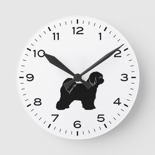 Tibetan Terrier Dog Breed Silhouette Runde Wanduhr (Vorderseite)