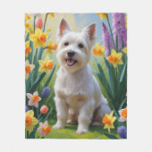 Tibetan Terrier Dog Frühlingsblumen Malerei Fleecedecke (Vorderseite)