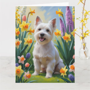 Tibetan Terrier Dog Frühlingsblumen Malerei Karte