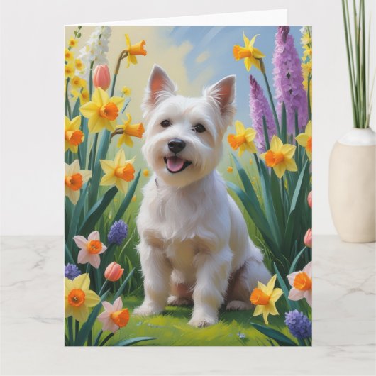 Tibetan Terrier Dog Frühlingsblumen Malerei Karte (Vorderseite)