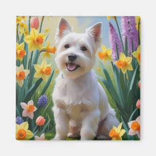 Tibetan Terrier Dog Frühlingsblumen Malerei Magnet