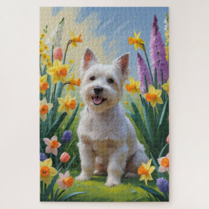 Tibetan Terrier Dog Frühlingsblumen Malerei Puzzle