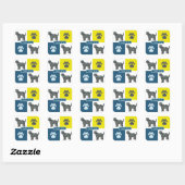 Tibetan Terrier Dog & Paw Y&B Grid Square Sticker (Blatt)